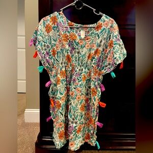 Floral Swim Cover up with Colorful Tassels